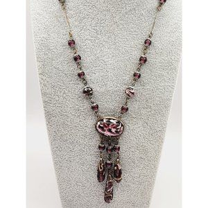 Antique Are Deco Purple Czech Glass & Wedding Cake Dangle Pendant Necklace A473